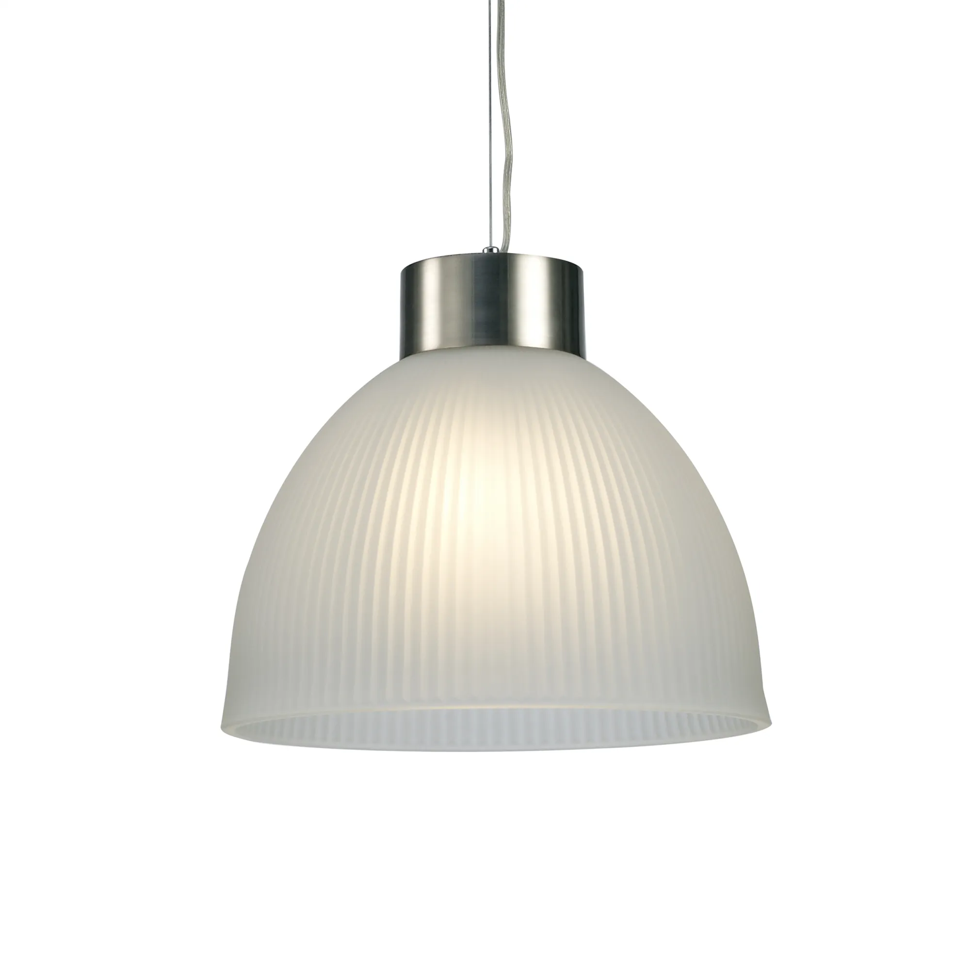 Hof Glass Pendant 1 Light Satin Nickel, Frosted Ribbed Glass D0272  Deco Hof